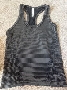 Athleta Black and Gray Striped Racerback Tank
